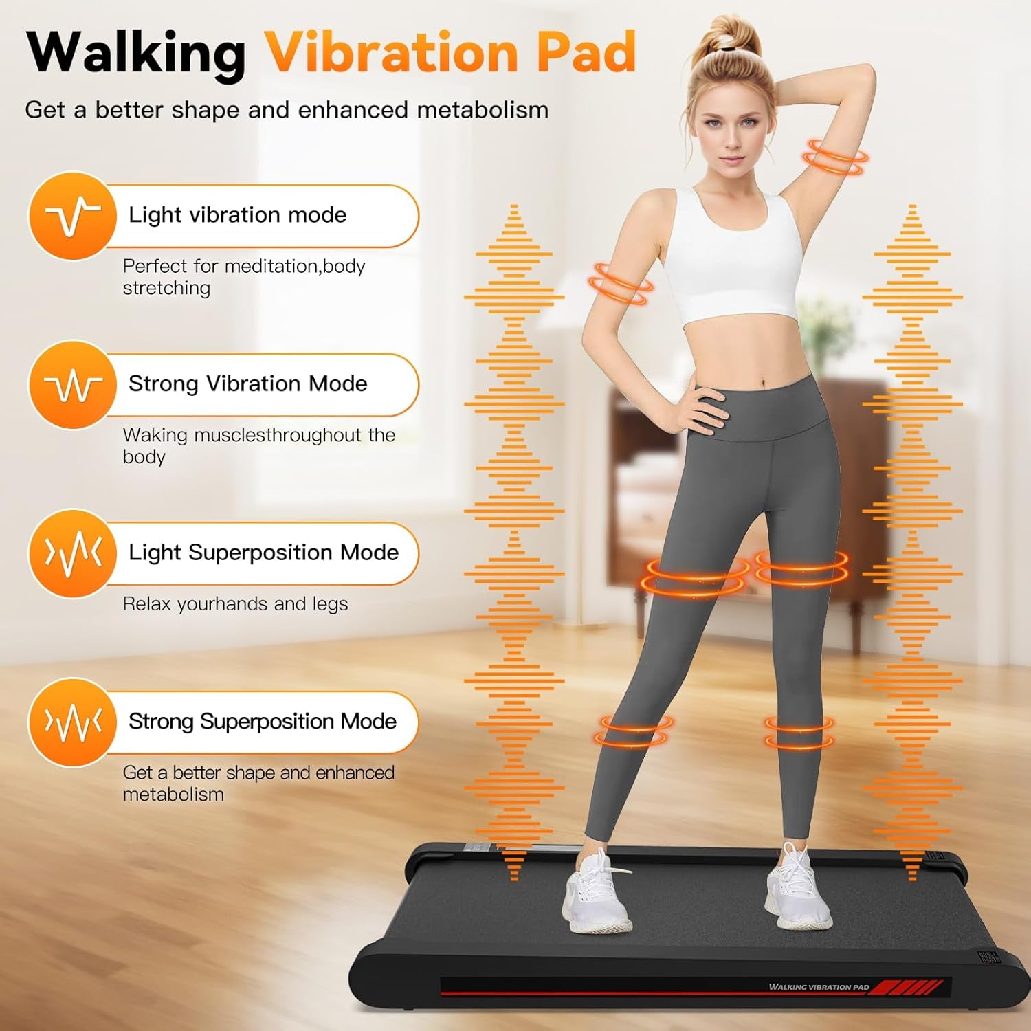4 in 1 Walking Vibration Pad Treadmill, Walking Treadmill Pad for Home with Remote Control and APP