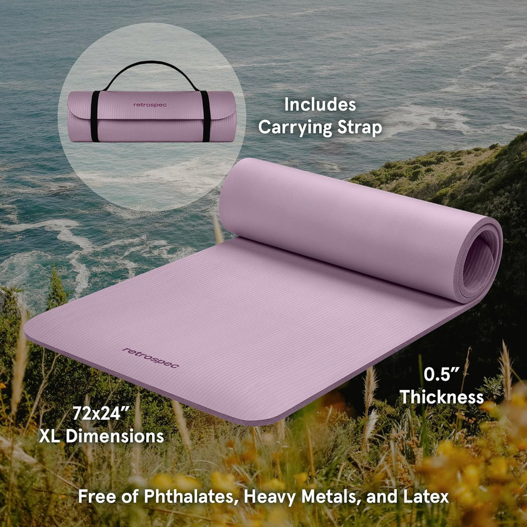 Solana Yoga Mat 1/2" Thick W/Nylon Strap for Men & Women - Non Slip Excercise Mat for Yoga, Pilates, Stretching, Floor & Fitness Workouts