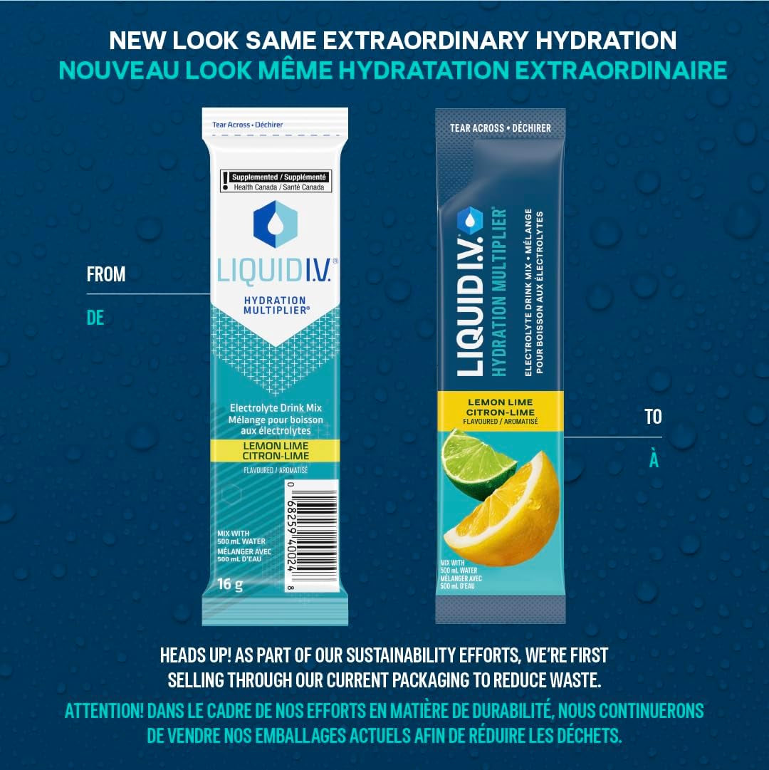 Hydration Multiplier Electrolyte Drink Mix - Enhanced Hydration Electrolyte Powder with Vitamins B3, B5, B6, B12 and C -18X On-The-Go Sticks for Workout and Travel - Lemon Lime
