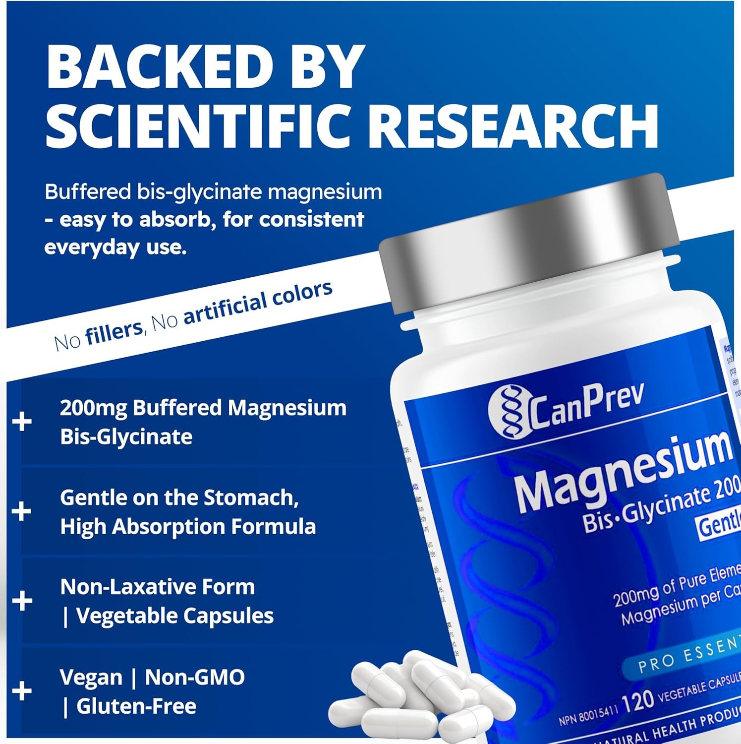 Magnesium Bis-Glycinate Gentle 200Mg, 120 V-Caps 120-Day Supply - Pure Elemental Magnesium Supplement, Supports Bone and Muscle Function, Gentle on Stomach, Perfect for Daily Magnesium Needs