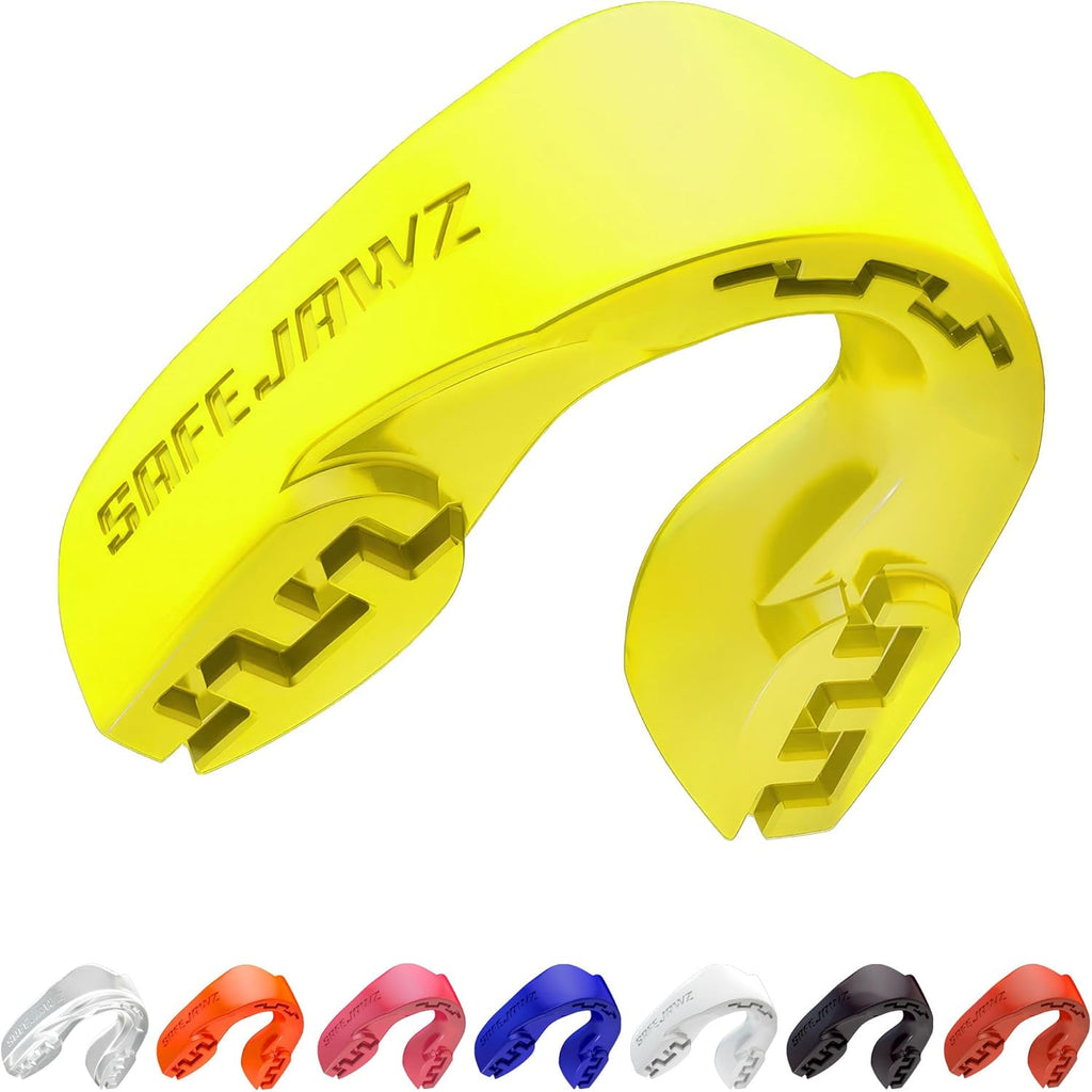 Mouthguard Strapless Slim Fit, Adults and Junior with Case for Boxing, Basketball, Football, MMA, Martial Arts, Hockey and All Contact Sports (Junior (<11 Years), Yellow)