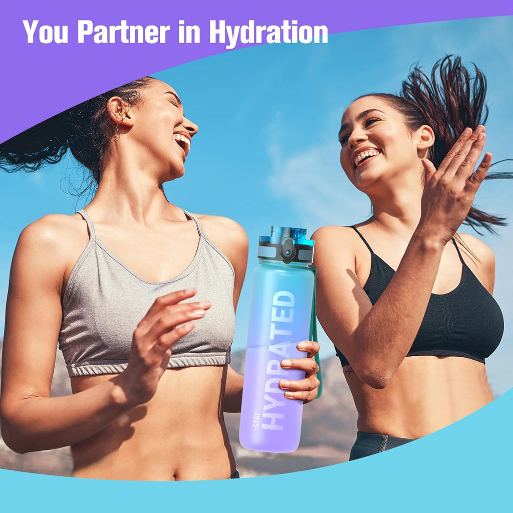 Water Bottle, 32Oz Motivational Sports Water Bottle with Time Marker - Times to Drink - Tritan, BPA Free, Wide Mouth Leakproof, Fast Flow Technology with Clean Brush (1 Bottle)