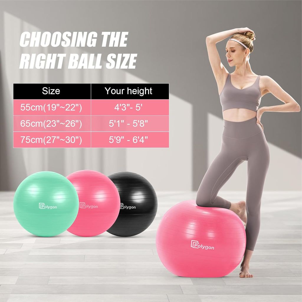 Exercise Ball, Professional Grade Anti-Burst Balance Ball for Yoga, Birthing, Stability, Core Exercise, Fitness, Workout Guide Included