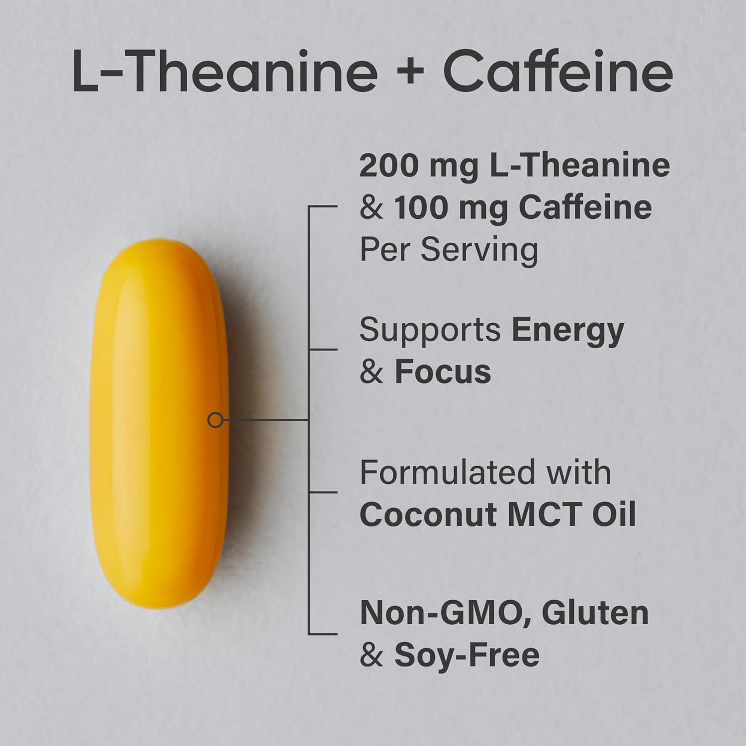 2-In-1 L-Theanine Supplement with Caffeine & MCT Oil from Organic Coconuts - Focused Energy, Alertness & Relaxation without Drowsiness - 200Mg L Theanine, 100Mg Caffeine - 60 Softgels
