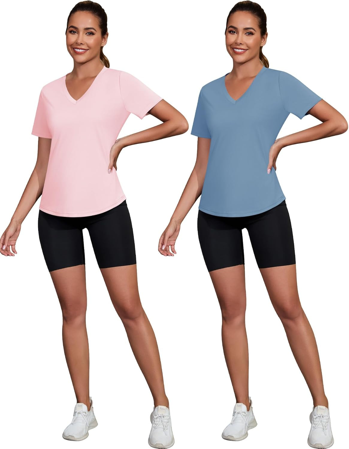 Workout Tops for Women Breathable V Neck Yoga T Shirts Trending Beach Casual Loose Fit Tee Running