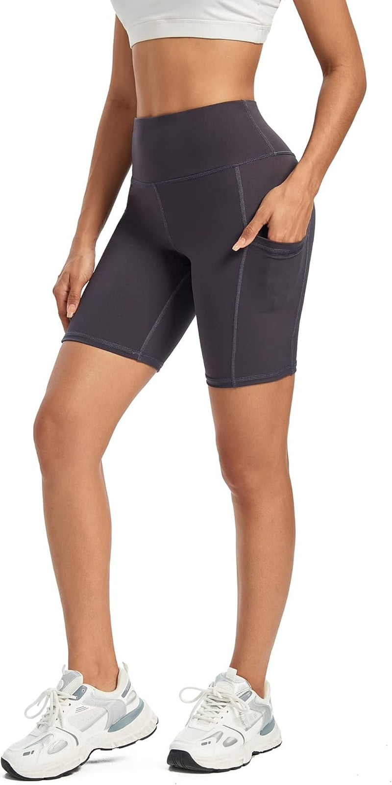 High Waist Yoga Shorts with Pockets Biker Shorts for Women Running Workout Shorts Leggings
