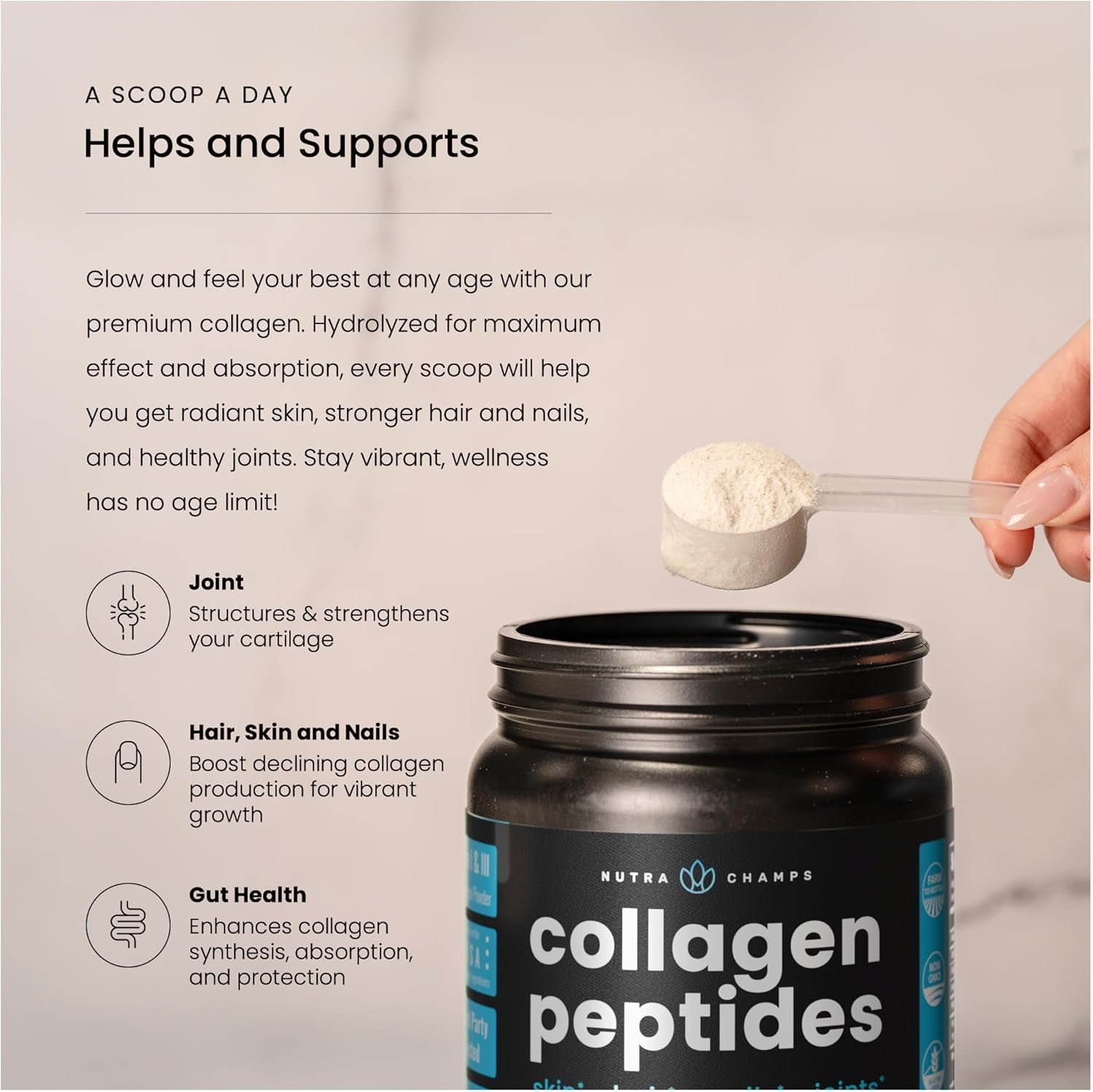 Collagen Powder - More Value with 500G of Hydrolyzed Type I & Lll - Unflavored Collagen Supplement for Hair Skin and Nails - Grass-Fed Collagens for Women & Men, Easy to Mix, Lab Tested