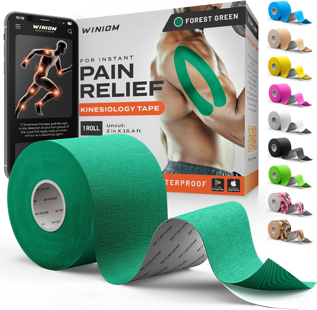 Kinesiology Tape-Incredible Support for Athletic Sports and Recovery+Free Taping Guide - Uncut 2 Inch 16.4 Feet Roll (Forest Green + Free Taping Guide, Pack of 1)