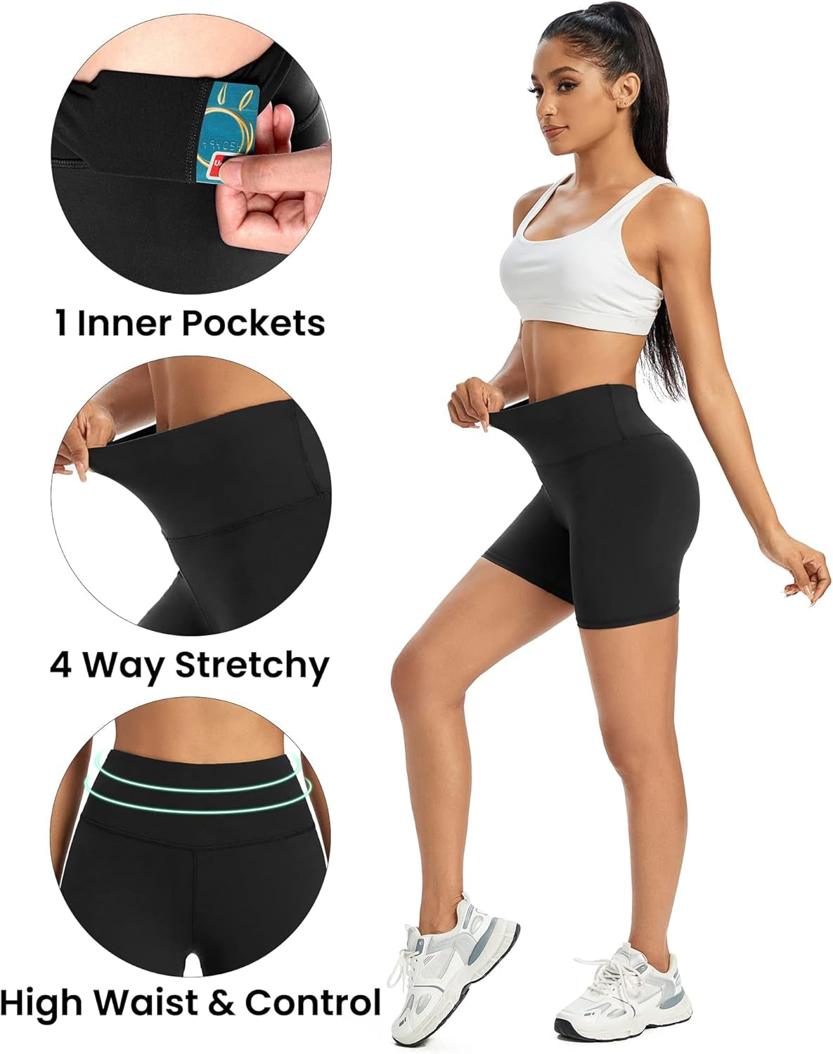 Biker Shorts Women High Waist Yoga Shorts with Pockets Non See-Through Workout Running Shorts