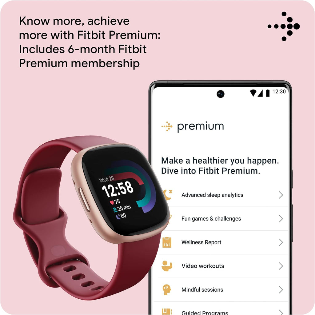 Google  Versa 4 Fitness Smart Watch for Men and Women with Daily Readiness,Gps,24/7Heart Rate,40+ Exercise Modes,Sleep Tracking and More, Beet Juice/Copper Rose,One Size (S and L Bands Included)