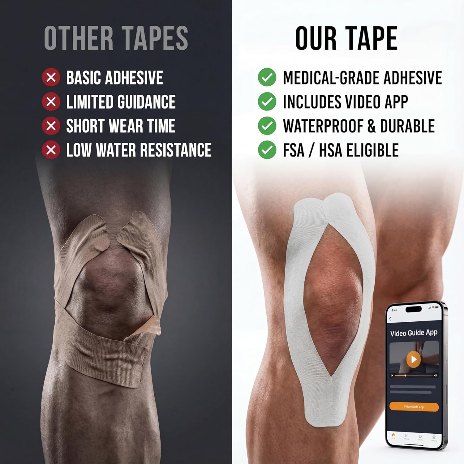 Kinesiology Tape-Incredible Support for Athletic Sports and Recovery+Free Taping Guide - Uncut 2 Inch 16.4 Feet Roll (Frosted White + Free Taping Guide, Pack of 1)