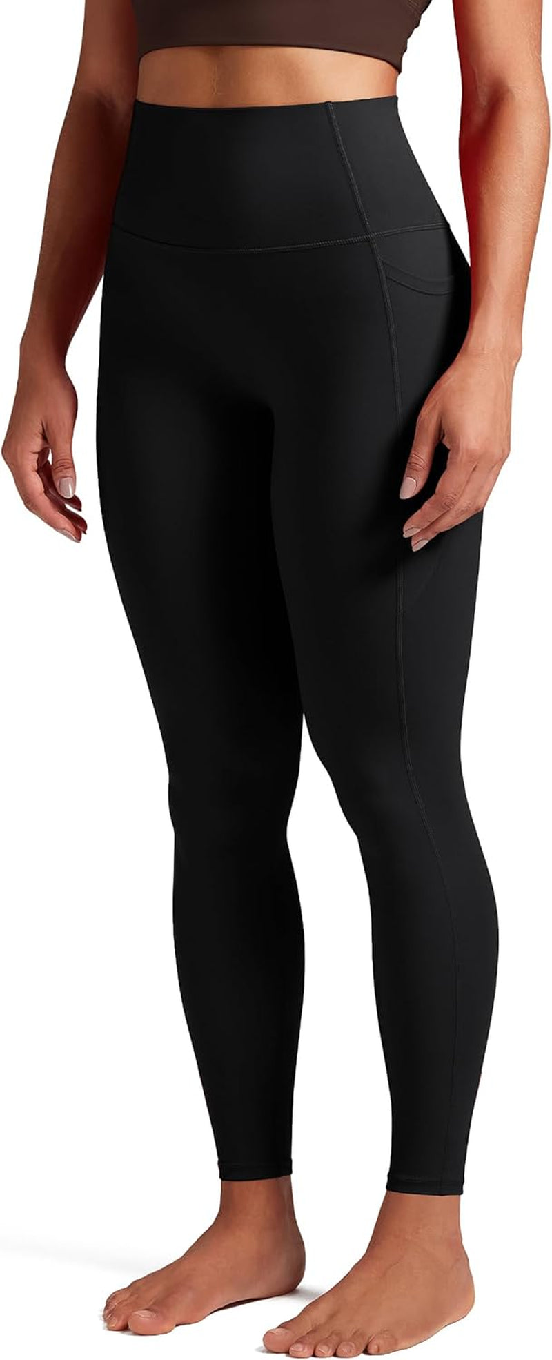 Bareluxe Womens Leggings with Pockets 25" No Front Seam High Waisted Workout Gym Yoga Pants Tights