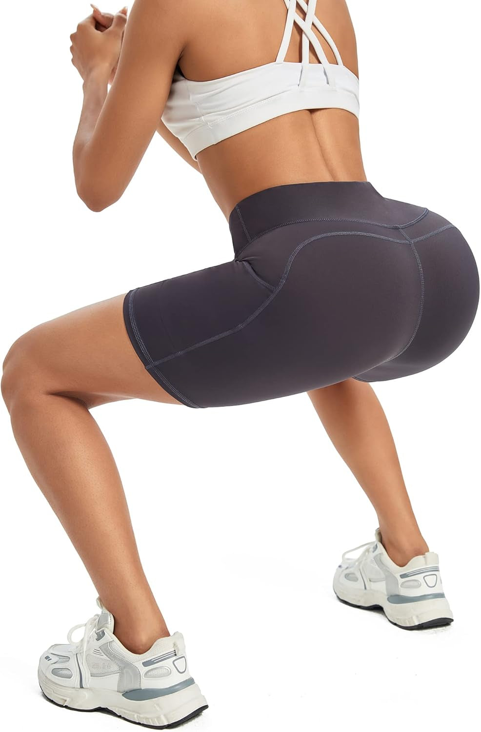 High Waist Yoga Shorts with Pockets Biker Shorts for Women Running Workout Shorts Leggings