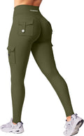Workout Cargo Leggings with Pockets for Women No Front Seam Hidden Scrunch Hedda Leggings Compression Gym Yoga Pants