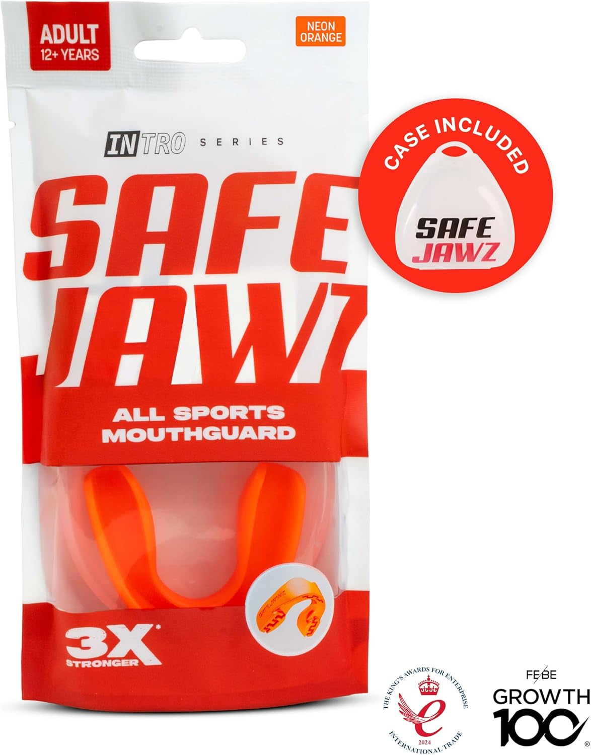 Mouthguard Strapless Slim Fit, Adults and Junior with Case for Boxing, Basketball, Football, MMA, Martial Arts, Hockey and All Contact Sports (Adults (12+ Years), Orange)