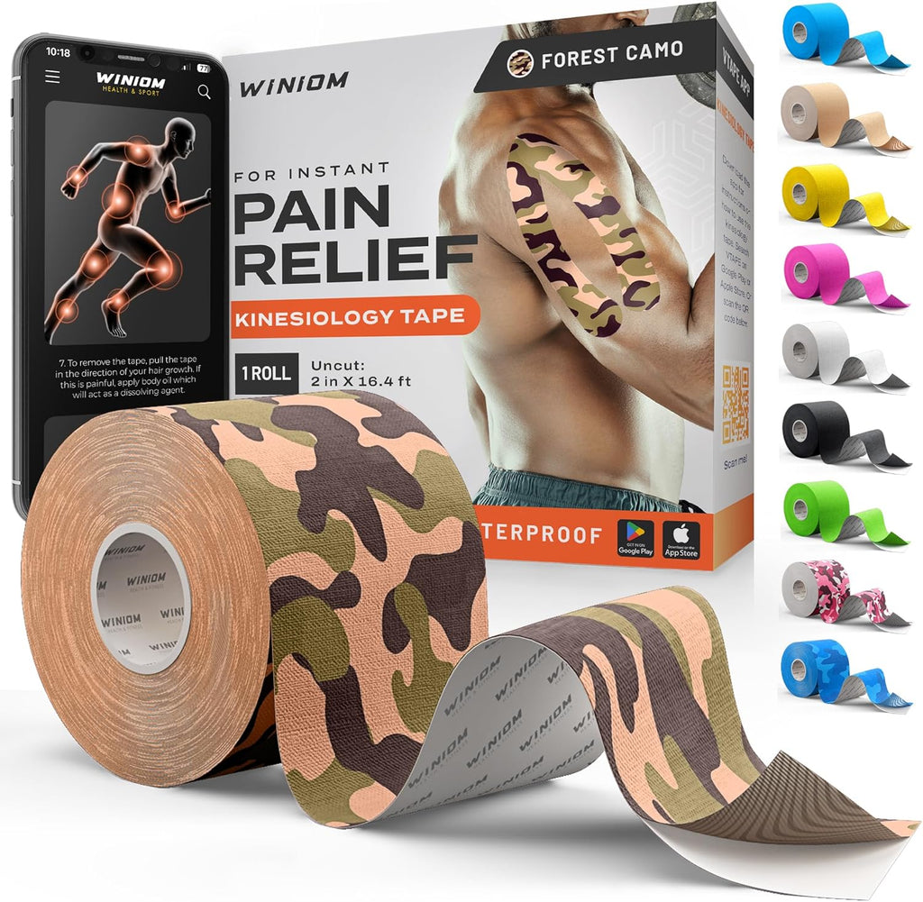 Kinesiology Tape-Incredible Support for Athletic Sports and Recovery+Free Taping Guide - Uncut 2 Inch 16.4 Feet Roll (Forest Camo + Free Taping Guide, Pack of 1)