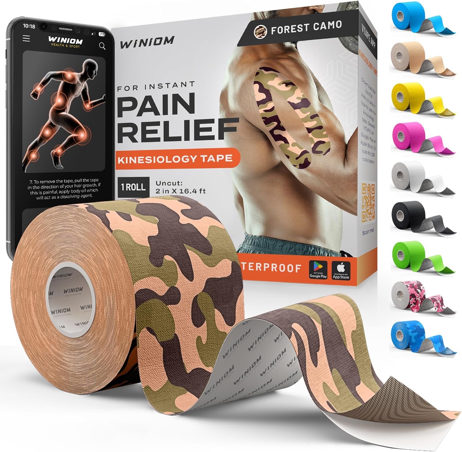 Kinesiology Tape-Incredible Support for Athletic Sports and Recovery+Free Taping Guide - Uncut 2 Inch 16.4 Feet Roll (Forest Camo + Free Taping Guide, Pack of 1)
