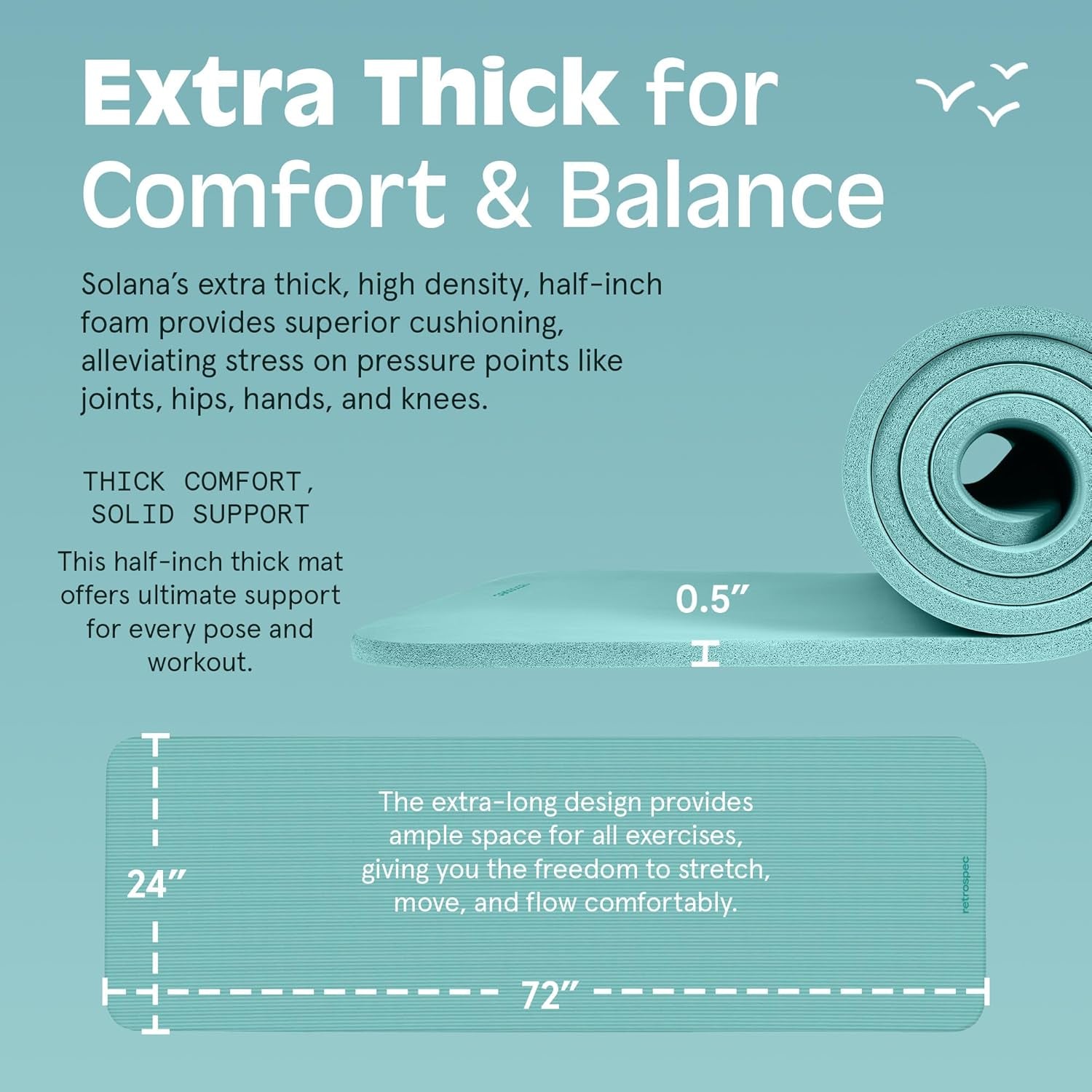 Solana Yoga Mat 1/2" Thick W/Nylon Strap for Men & Women - Non Slip Excercise Mat for Yoga, Pilates, Stretching, Floor & Fitness Workouts