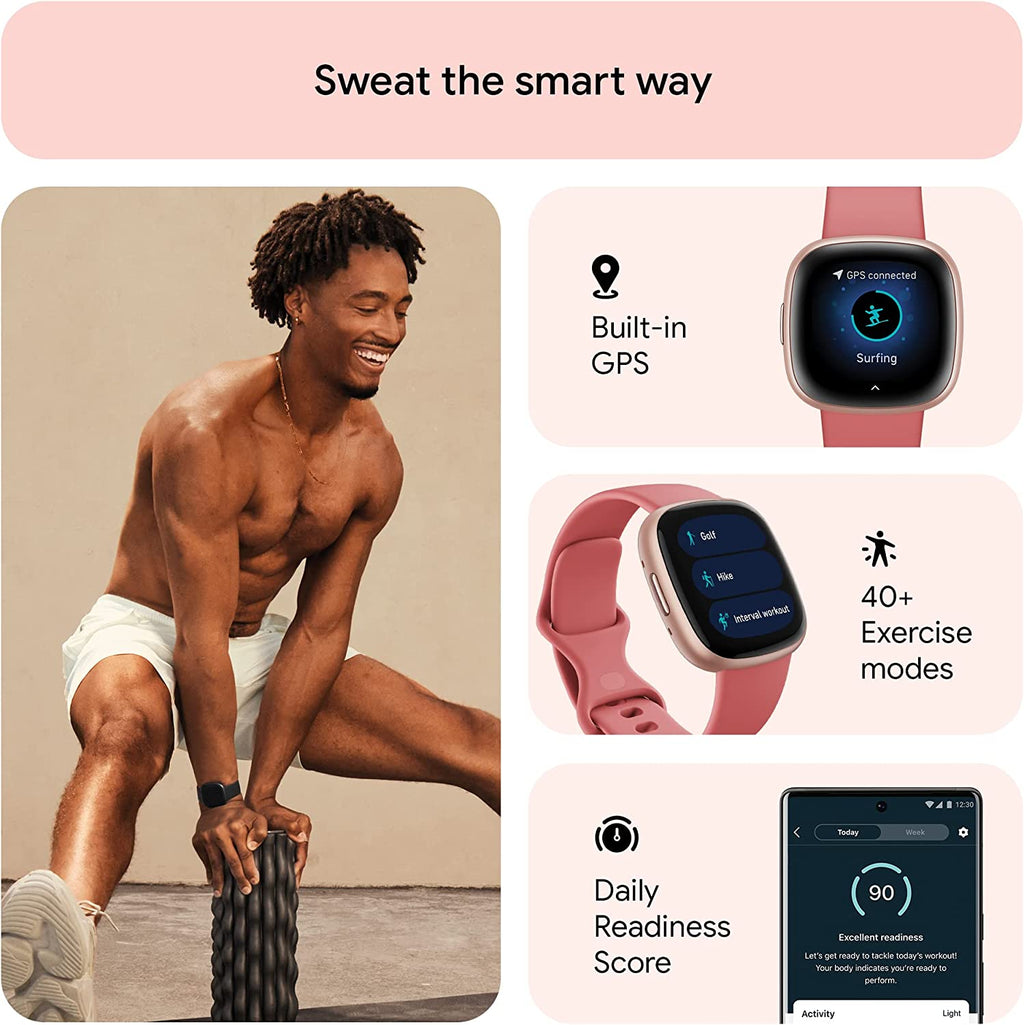 Google  Versa 4 Fitness Smartwatch with Daily Readiness, Gps, 24/7 Heart Rate, 40+ Exercise Modes, Sleep Tracking and More, Pink Sand/Copper Rose, One Size (S and L Bands Included)