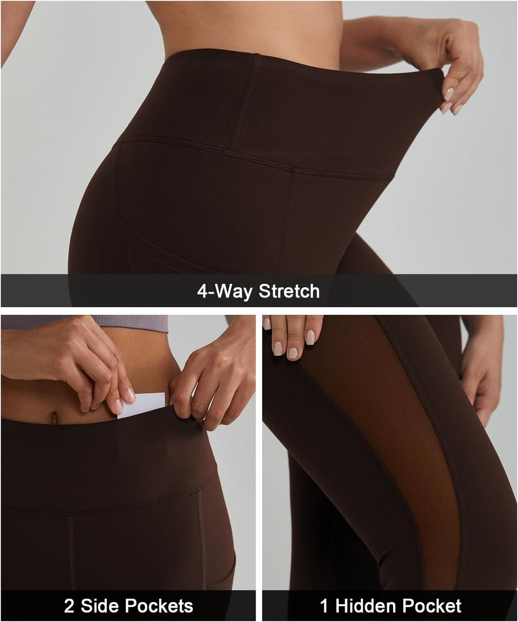 Leggings for Women Mesh Yoga Pants with Pockets Gym Workout Running