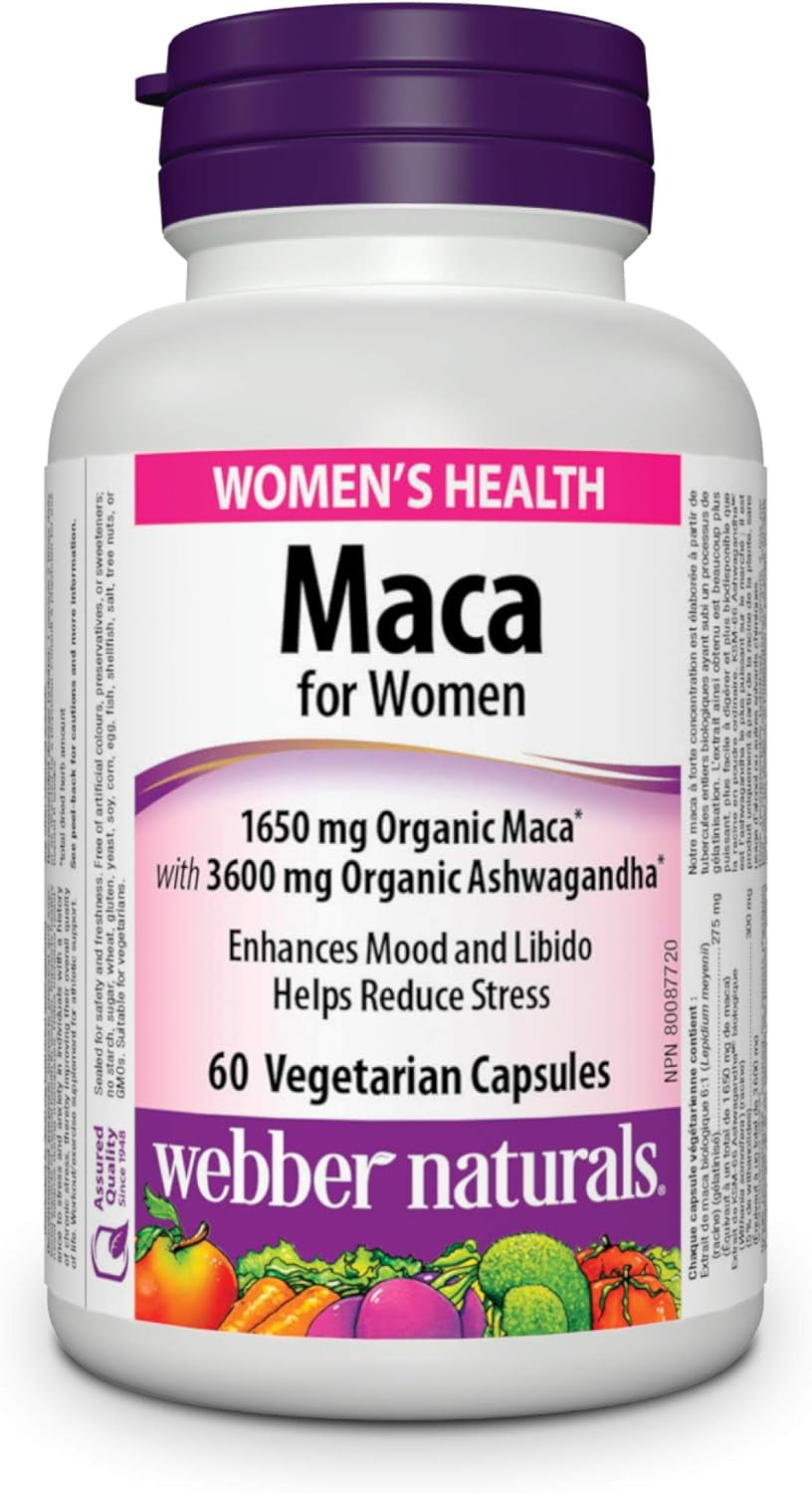Maca for Women, 60 Capsules, Contains Organic Maca & KSM-66 Ashwagandha, Women'S Health Support, Vegetarian