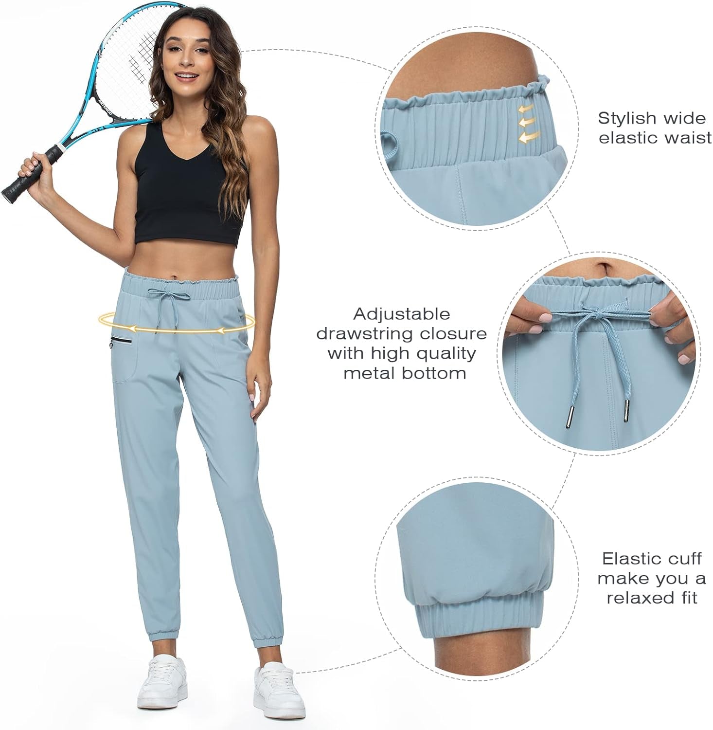 Joggers for Women with Pockets Elastic Waist Workout Sport Gym Pants Comfy Lounge Yoga Running Pants