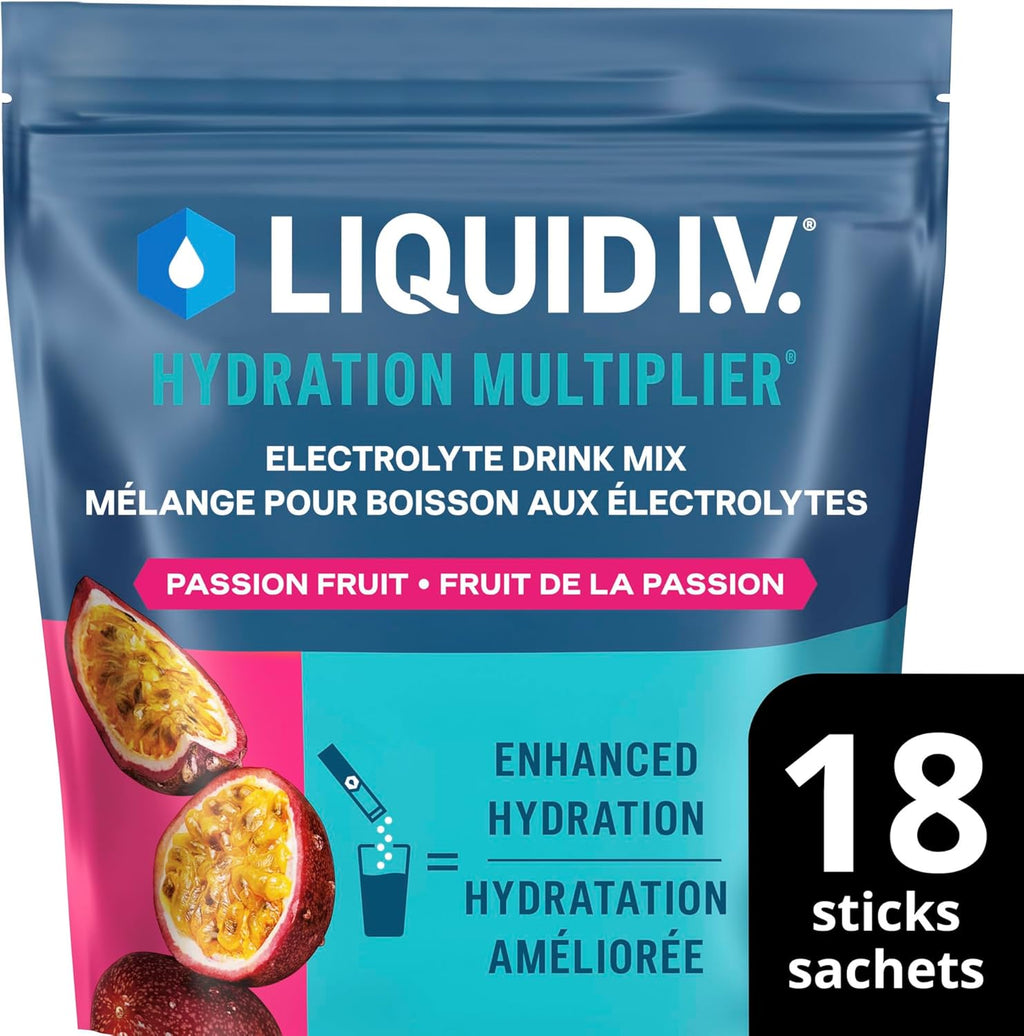 Hydration Multiplier Electrolyte Drink Mix - Enhanced Hydration Electrolyte Powder with Vitamins B3, B5, B6, B12 and C -18X On-The-Go Sticks for Workout and Travel - Passion Fruit