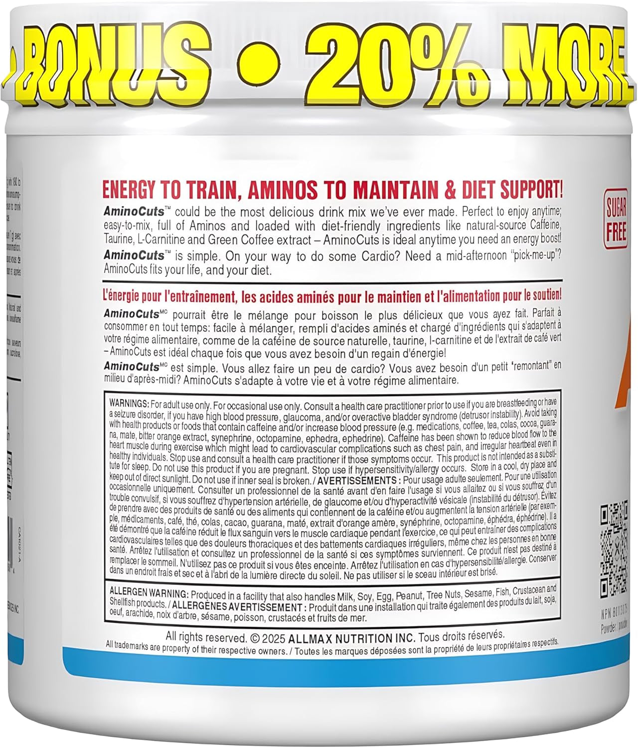 AMINOCUTS (ACUTS), Amino-Charged Energy Drink with Taurine, L-Carnitine, Green Coffee Bean Extract, Blue Raspberry - Dye Free