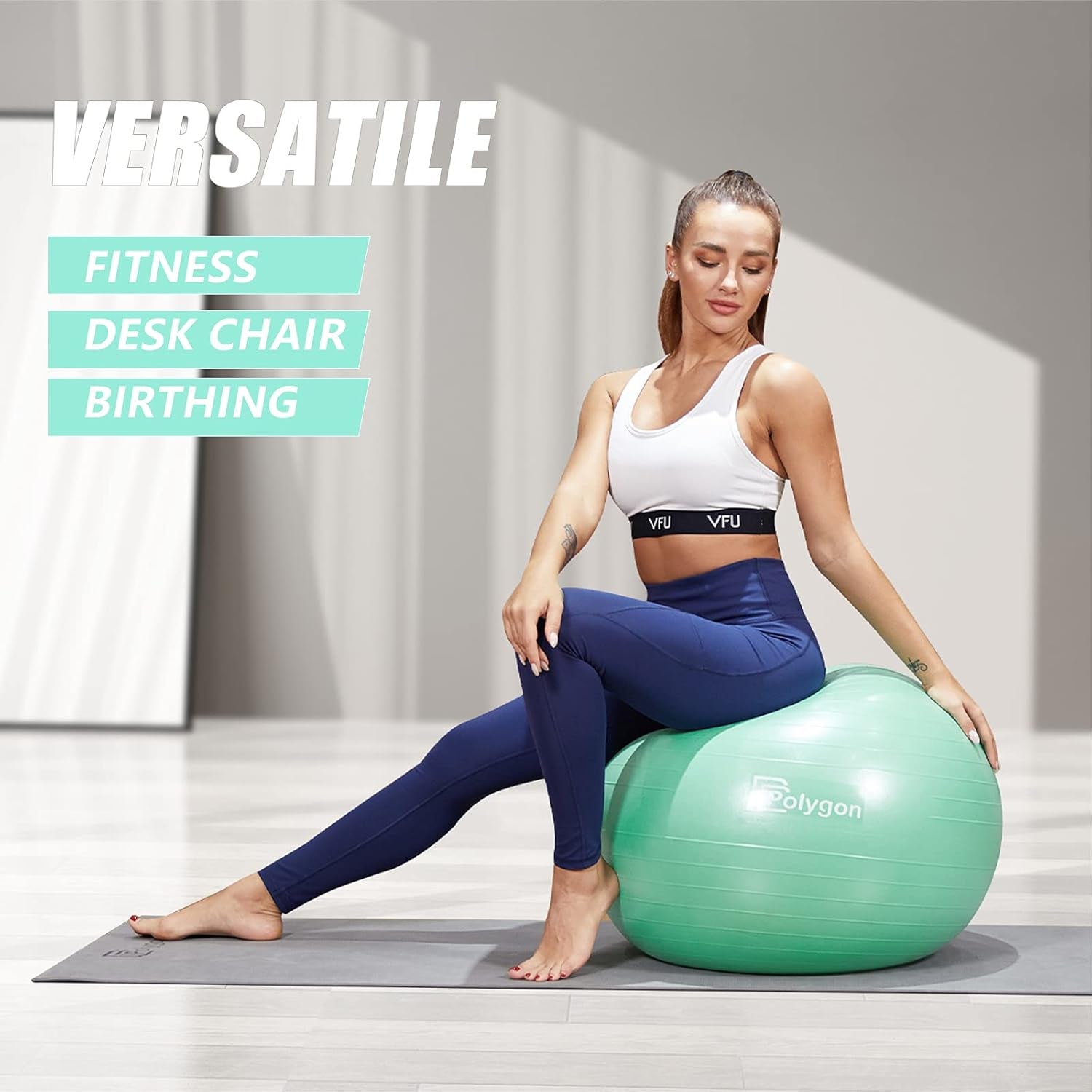 Exercise Ball, Professional Grade Anti-Burst Balance Ball for Yoga, Birthing, Stability, Core Exercise, Fitness, Workout Guide Included