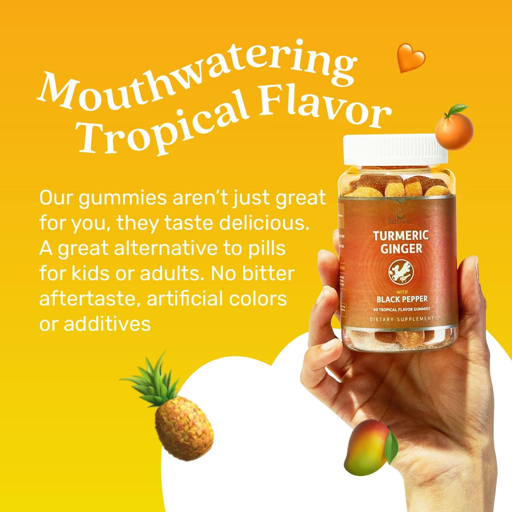 Turmeric Curcumin with Black Pepper & Ginger - 500 Mg of Turmeric and Ginger Supplement for Immune Support, Healthy Skin, and Joint Health - Tropical Flavor | 3-Pack