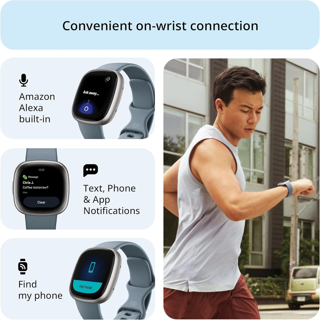 Google  Versa 4 Fitness Smartwatch with Daily Readiness, Gps, 24/7 Heart Rate, 40+ Exercise Modes, Sleep Tracking and More, Waterfall Blue/Platinum, One Size (S and L Bands Included)