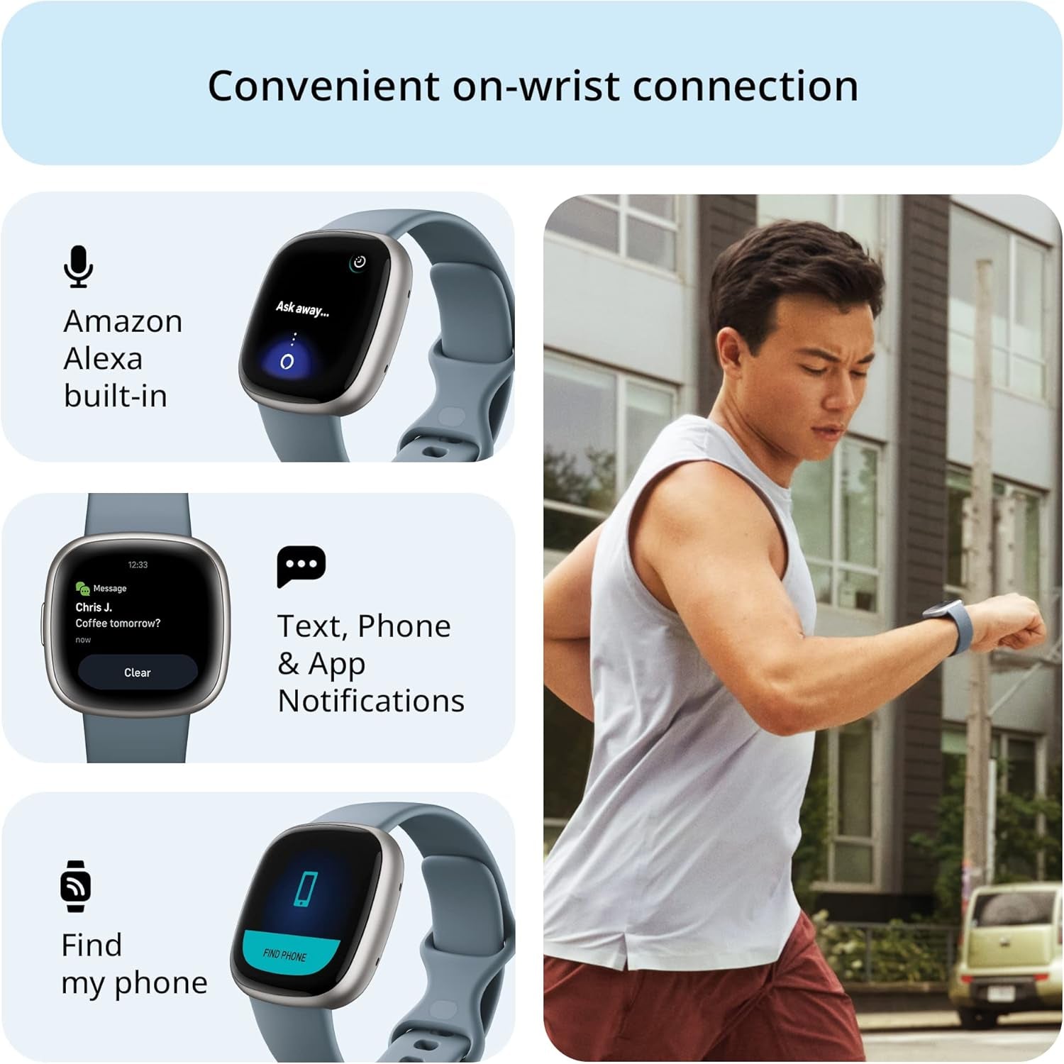 Google  Versa 4 Fitness Smartwatch with Daily Readiness, Gps, 24/7 Heart Rate, 40+ Exercise Modes, Sleep Tracking and More, Waterfall Blue/Platinum, One Size (S and L Bands Included)