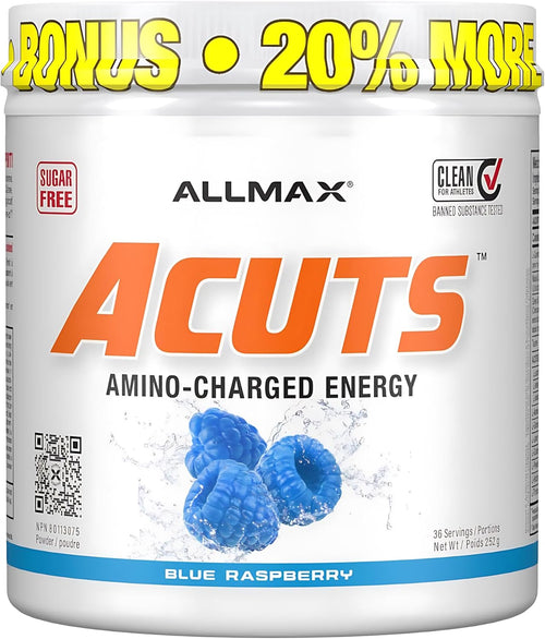 AMINOCUTS (ACUTS), Amino-Charged Energy Drink with Taurine, L-Carnitine, Green Coffee Bean Extract, Blue Raspberry - Dye Free