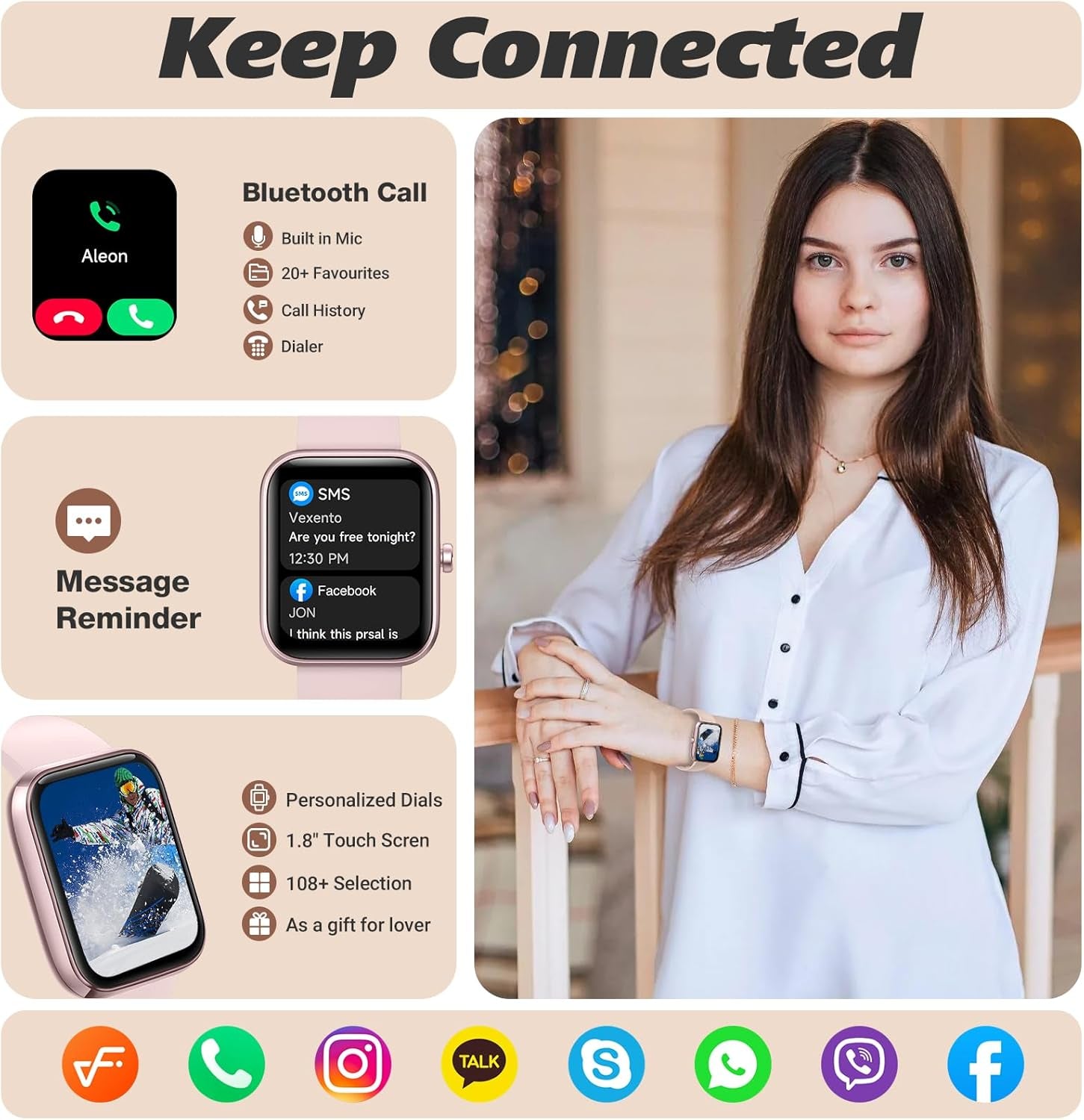 Smart Watch for Men Women with Bluetooth Call, Alexa Built-In, Heart Rate & Sleep Monitor, 1.83" DIY Dial Fitness Watch with 100+ Sport Modes, IP68 Waterproof, Compatible with Android Ios