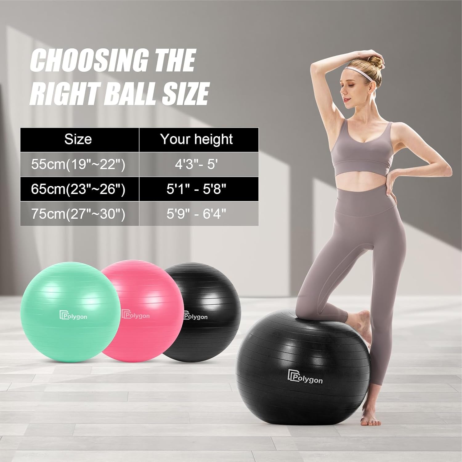 Exercise Ball, Professional Grade Anti-Burst Balance Ball for Yoga, Birthing, Stability, Core Exercise, Fitness, Workout Guide Included