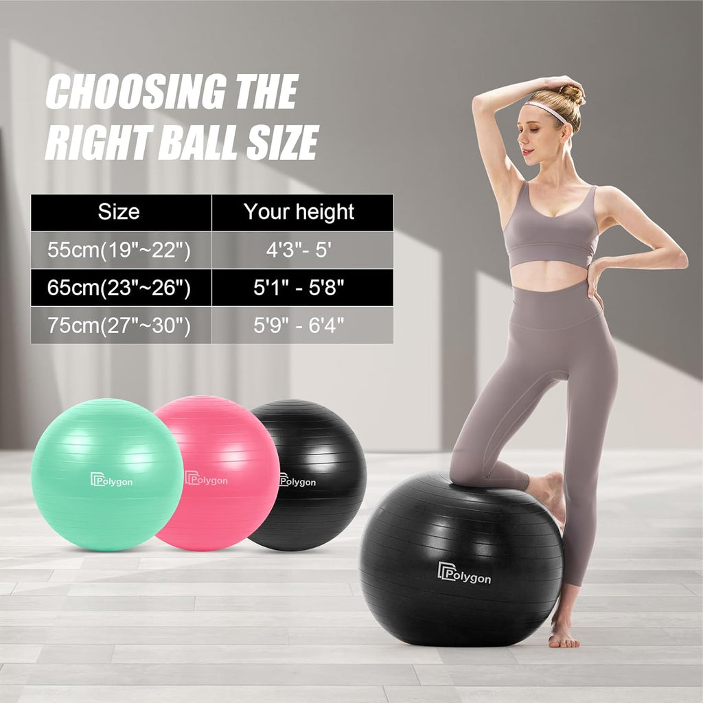 Exercise Ball, Professional Grade Anti-Burst Balance Ball for Yoga, Birthing, Stability, Core Exercise, Fitness, Workout Guide Included