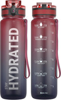 Water Bottle, 32Oz Motivational Sports Water Bottle with Time Marker - Times to Drink - Tritan, BPA Free, Wide Mouth Leakproof, Fast Flow Technology with Clean Brush (1 Bottle)