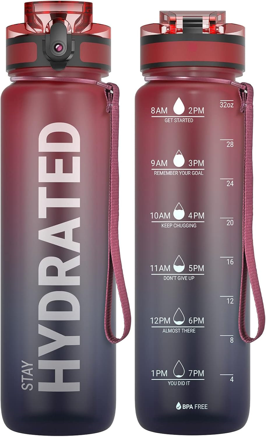 Water Bottle, 32Oz Motivational Sports Water Bottle with Time Marker - Times to Drink - Tritan, BPA Free, Wide Mouth Leakproof, Fast Flow Technology with Clean Brush (1 Bottle)