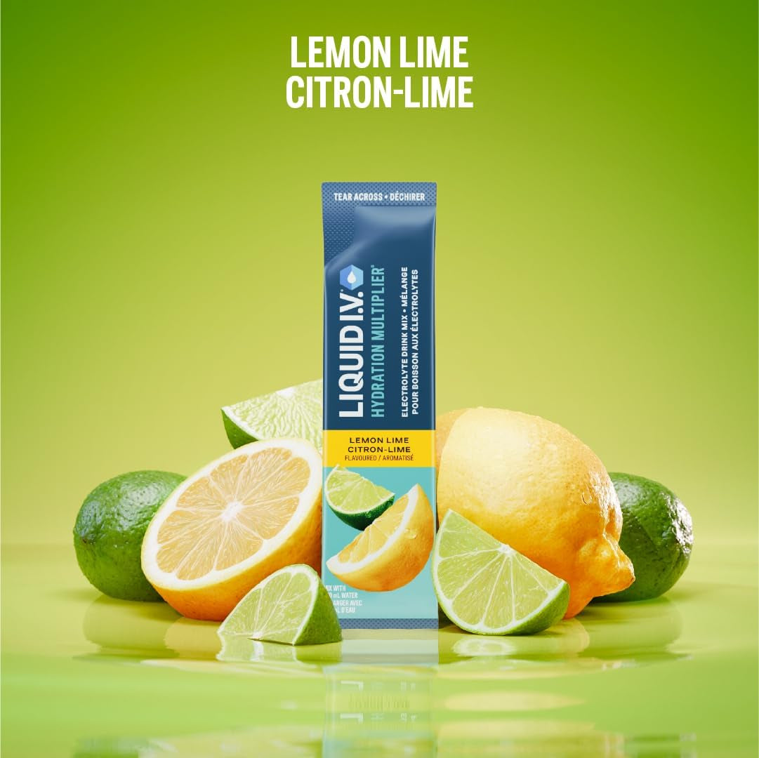 Hydration Multiplier Electrolyte Drink Mix - Enhanced Hydration Electrolyte Powder with Vitamins B3, B5, B6, B12 and C -18X On-The-Go Sticks for Workout and Travel - Lemon Lime