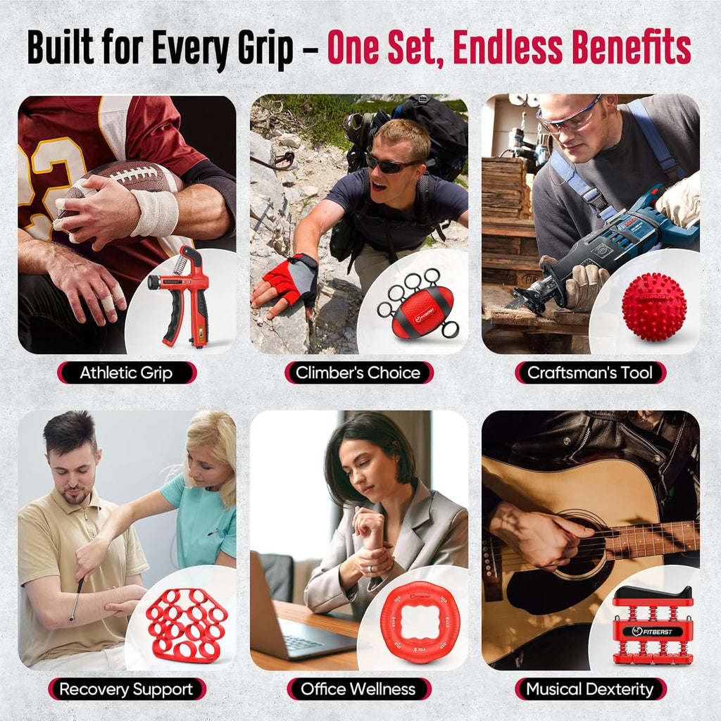 Grip Strength Trainer, Hand Gripper Strengthener Kit - 6 Pack with Adjustable Resistance Forearm Strengthener, Forearm Exerciser and Massage Balls for Hand Therapy, Grip Training
