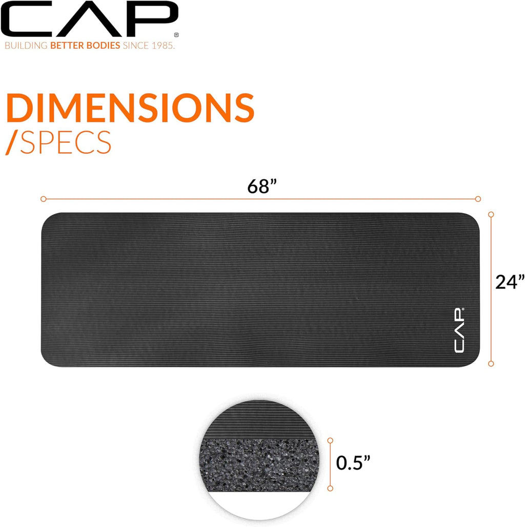 1/2-Inch High Density Exercise Yoga Mat with Strap | Multiple Options