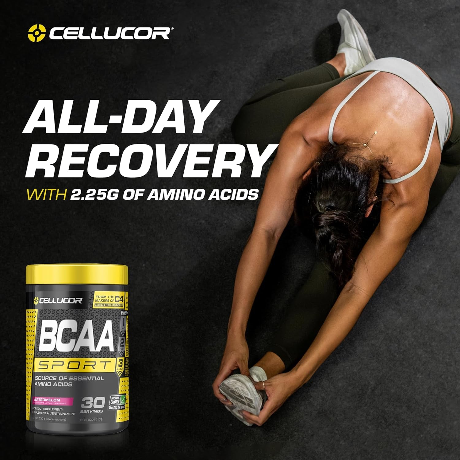 BCAA Sport, Post-Workout Intra Workout Powder Sports Drink Supplements for Hydration Endurance & Recovery, Watermelon, 30 Servings