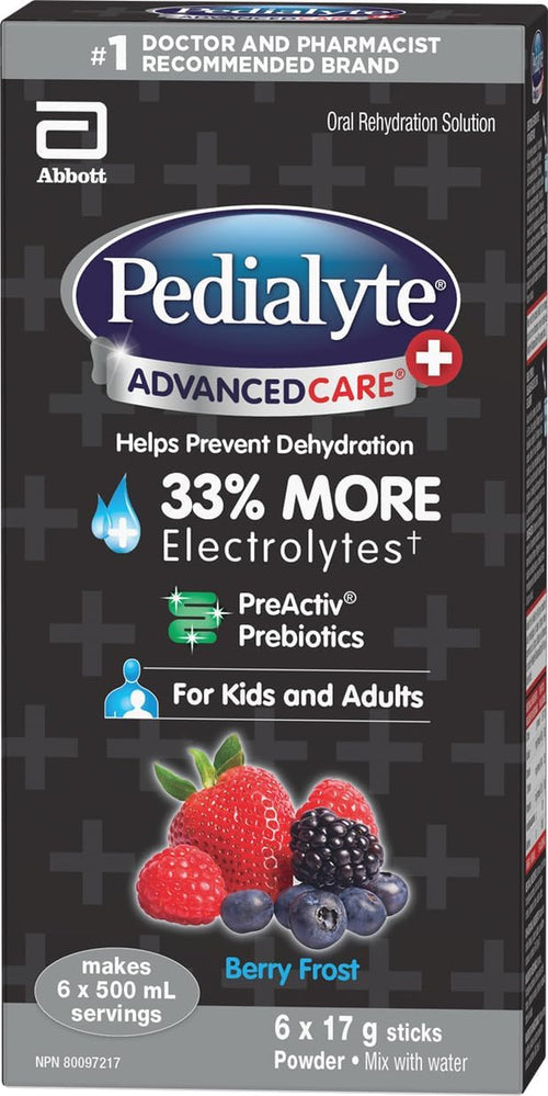 Advancedcare plus Electrolyte Powder Sticks Value Pack, Electrolytes for Dehydration, Electrolyte Powder Packets, Berry Frost, 6X17G