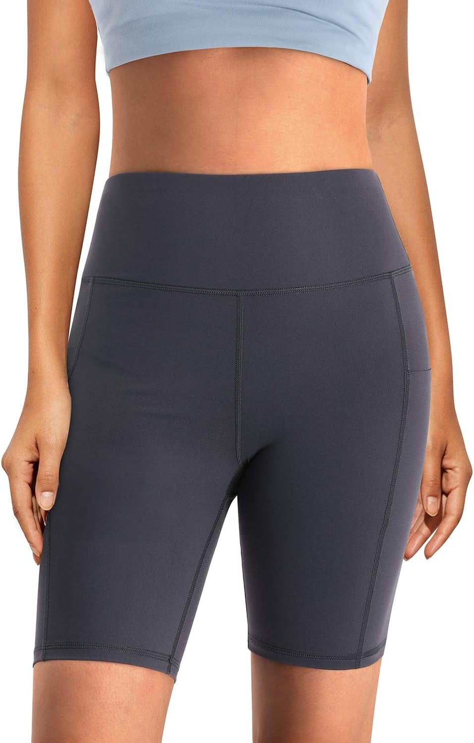 Biker Shorts Women High Waist Yoga Shorts with Pockets Non See-Through Workout Running Shorts