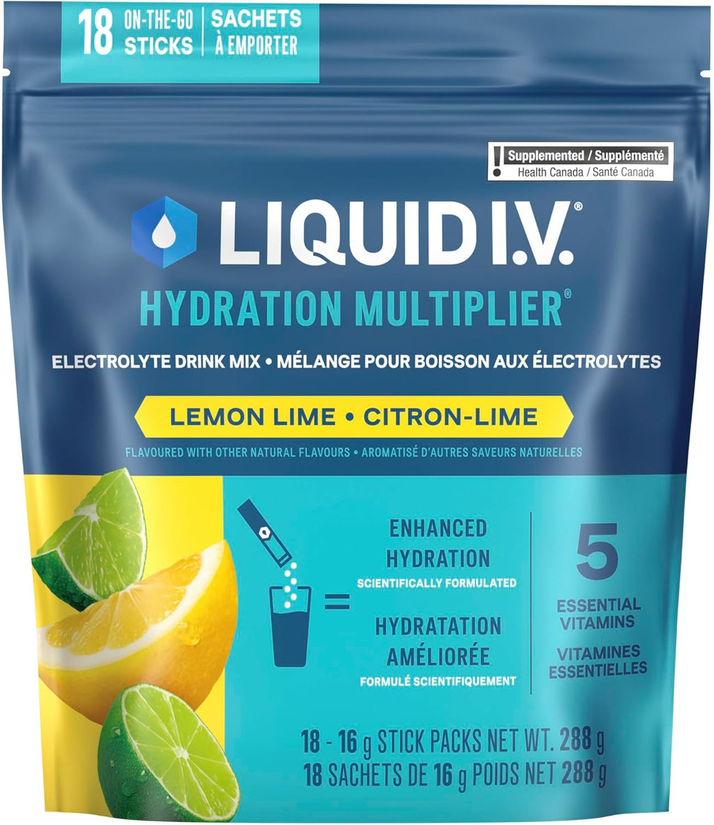 Hydration Multiplier Electrolyte Drink Mix - Enhanced Hydration Electrolyte Powder with Vitamins B3, B5, B6, B12 and C -18X On-The-Go Sticks for Workout and Travel - Lemon Lime