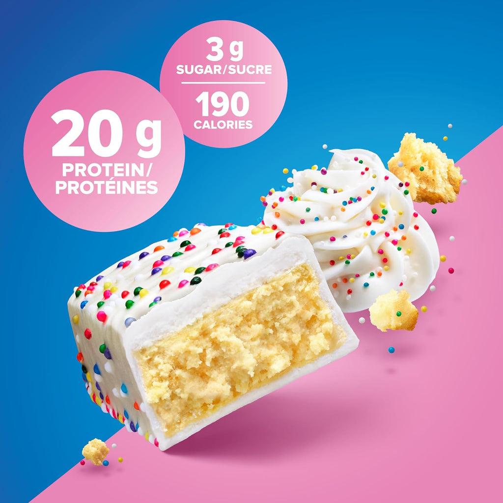 Bars - Nutritious, Gluten Free Bar, Made with Whey Protein Blend - Low Sugar, Protein Snack. Deliciously Satisfying. Made in Canada, Birthday Cake (Pack of 6)