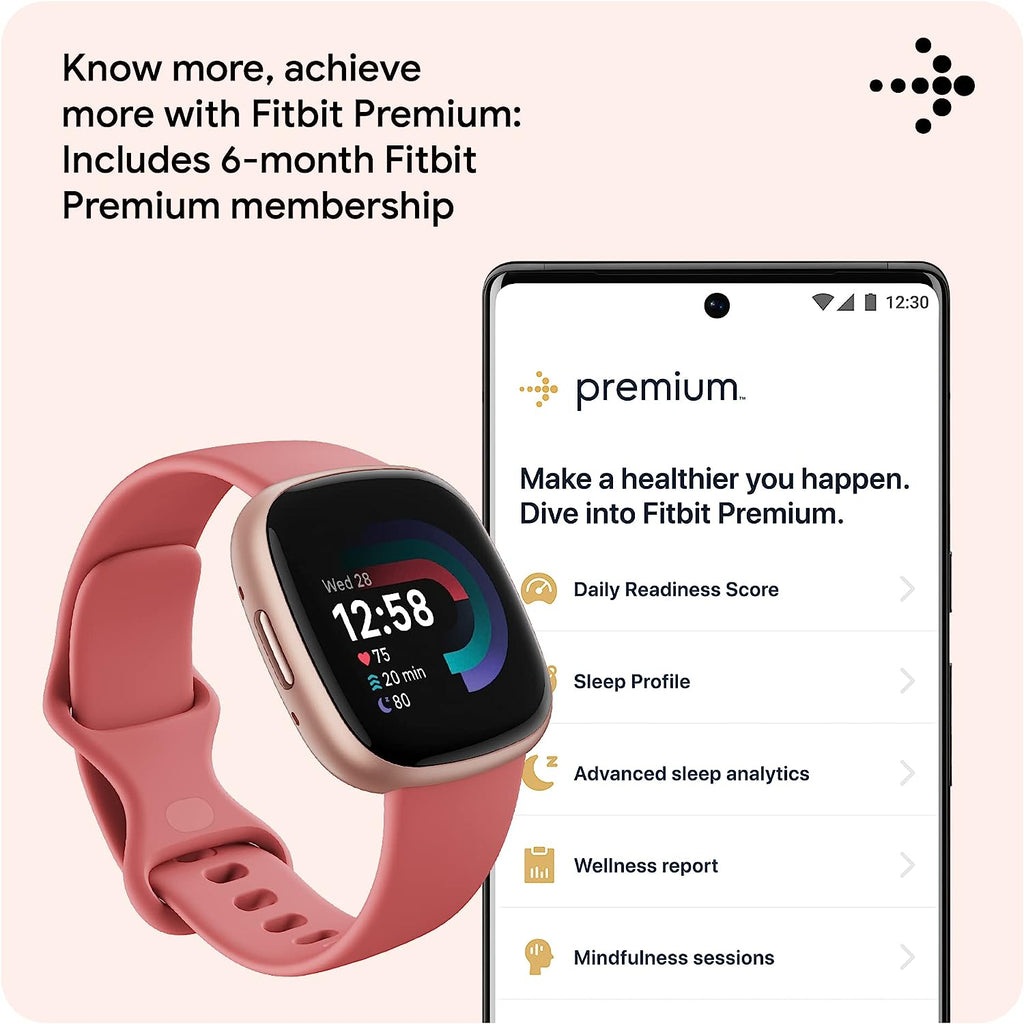 Google  Versa 4 Fitness Smartwatch with Daily Readiness, Gps, 24/7 Heart Rate, 40+ Exercise Modes, Sleep Tracking and More, Pink Sand/Copper Rose, One Size (S and L Bands Included)