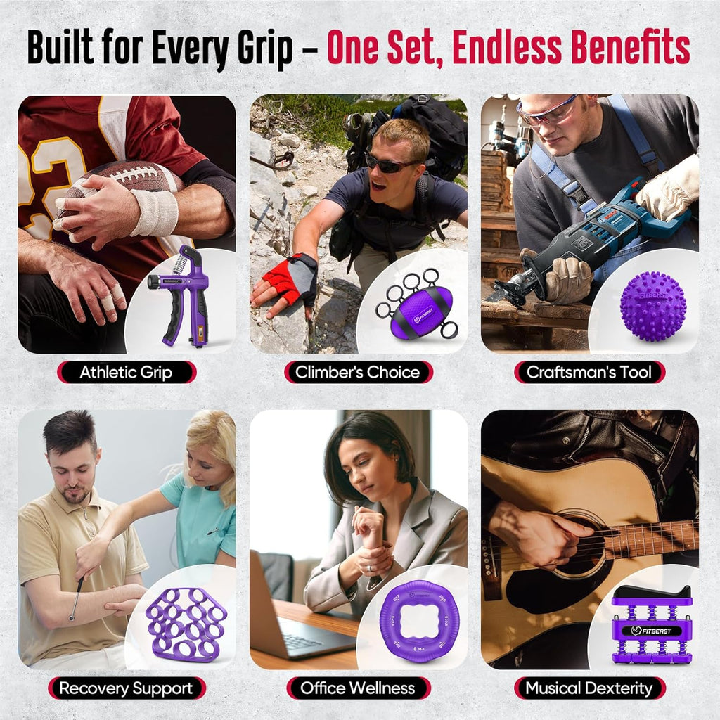 Grip Strength Trainer, Hand Gripper Strengthener Kit - 6 Pack with Adjustable Resistance Forearm Strengthener, Forearm Exerciser and Massage Balls for Hand Therapy, Grip Training