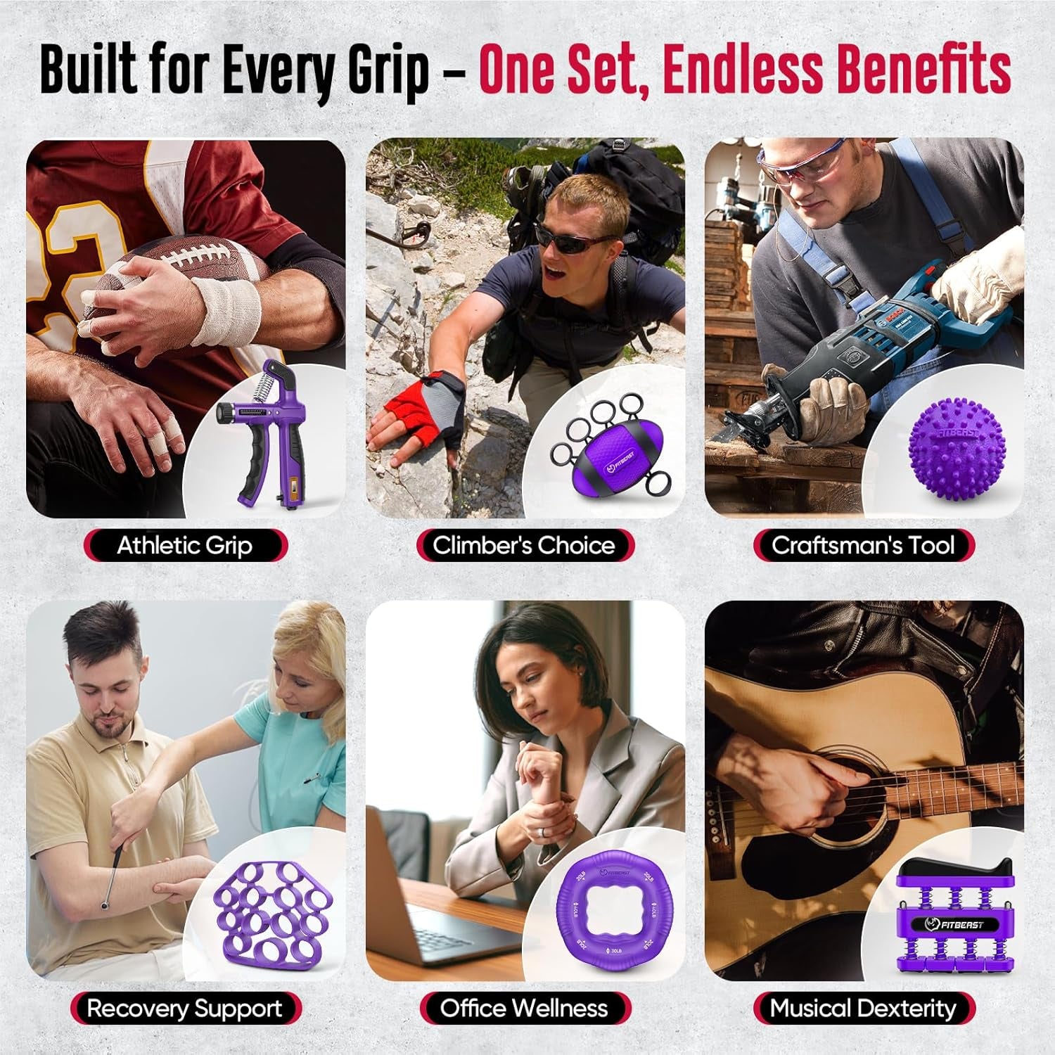 Grip Strength Trainer, Hand Gripper Strengthener Kit - 6 Pack with Adjustable Resistance Forearm Strengthener, Forearm Exerciser and Massage Balls for Hand Therapy, Grip Training