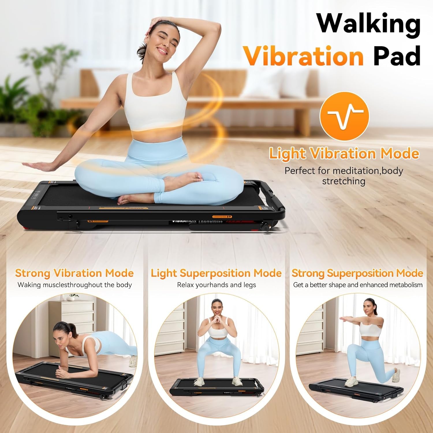 4 in 1 Walking Vibration Pad Treadmill, Walking Treadmill Pad for Home with Remote Control and APP